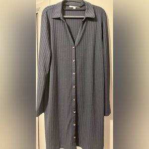 LOFT ribbed Button-Up long sleeve dress. Blue/gray color in great condition.